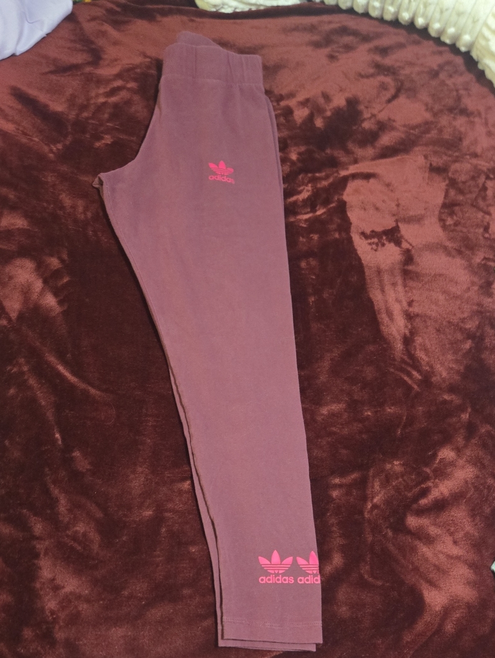 adidas Maroon Leggings with Pink Trefoil Accents